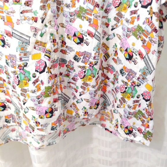 Nicole Miller Linen Summer Top Camp Shirt Button Down Colorful Beach Pattern XL - Picture 7 of 16